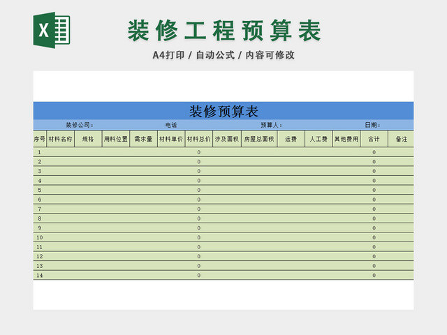 装修预算表