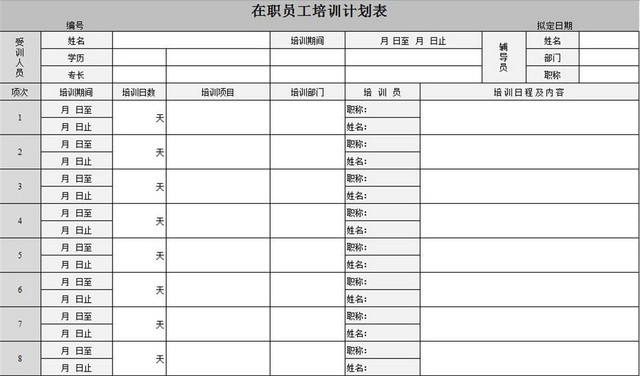 在职员工培训计划表