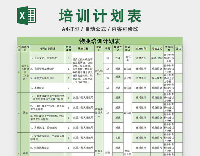 物业培训计划表