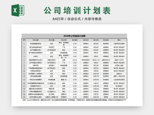 公司培训计划表