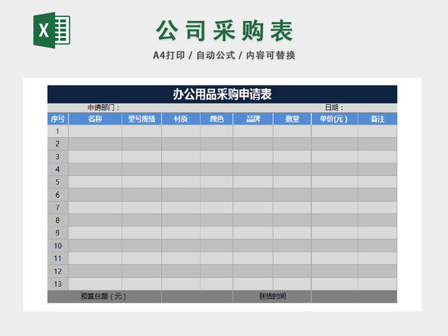 公司办公用品材料采购明细统计表