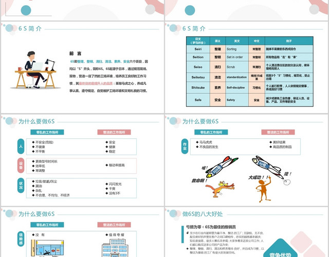小清新彩色简约商务风工厂6S培训管理PPT模板