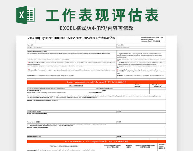 公司年度工作表现评估表EXCEL模板