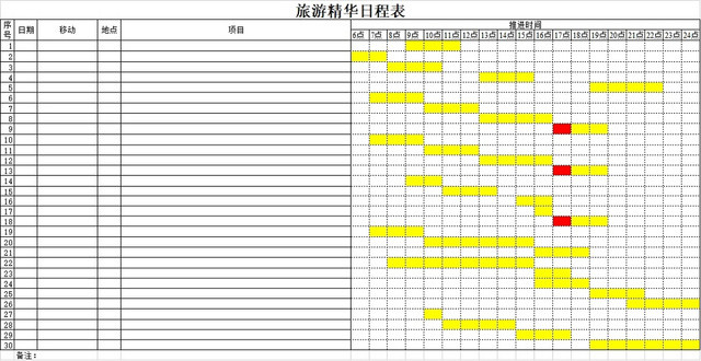 旅游精华日程表设计EXCEL模板