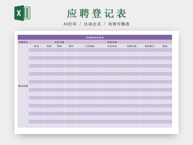 公司应聘招聘面试对比登记EXCEL表应聘登记表