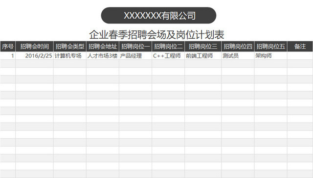 企业春季招聘会场及岗位计划表应聘登记表
