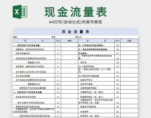 简约现金流量表模板