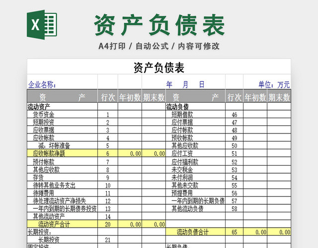 财务报表资产负债表