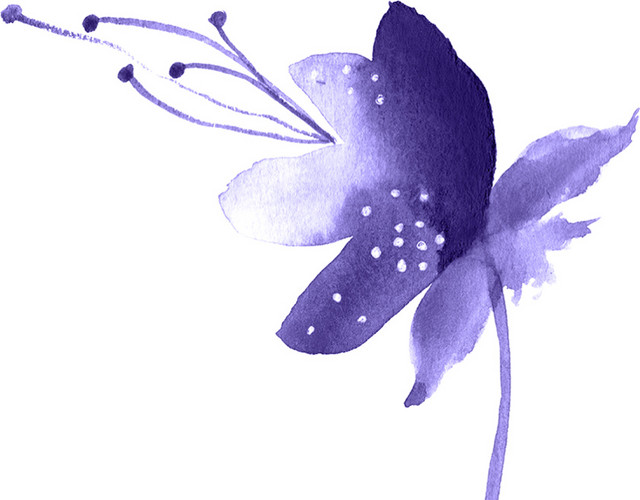水彩蓝色水墨花朵素材