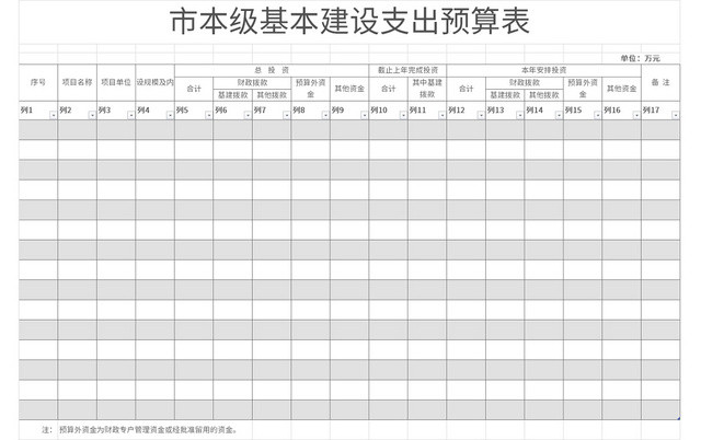 简约风市本级基本建设支出预算表EXCEL模板