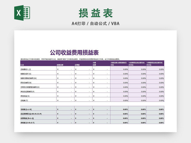 公司收益费用损益表