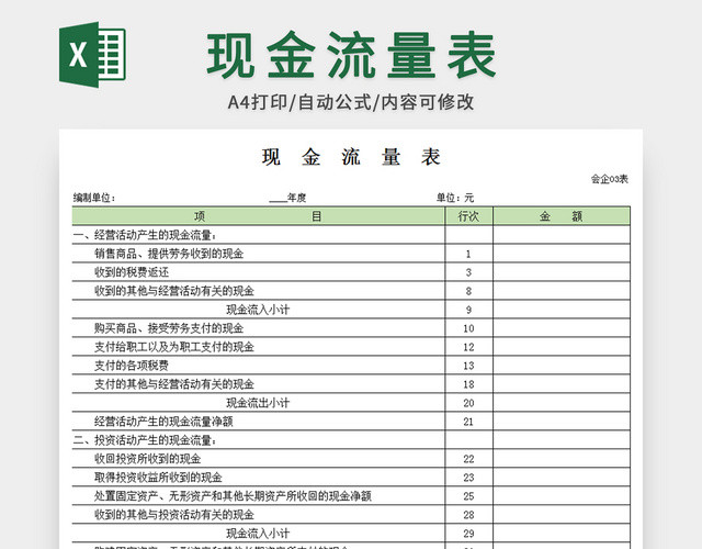 企业现金流量表模板