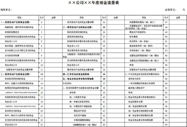 公司会计现金流量表