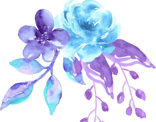 蓝色紫色手绘花朵花瓣装饰