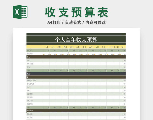 个人全年收支预算统计表表