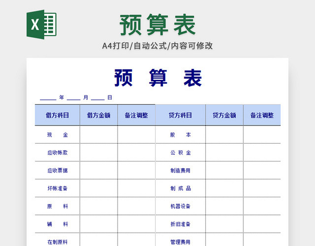 公司财务预算表