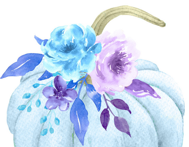 水彩南瓜花朵叶子树叶