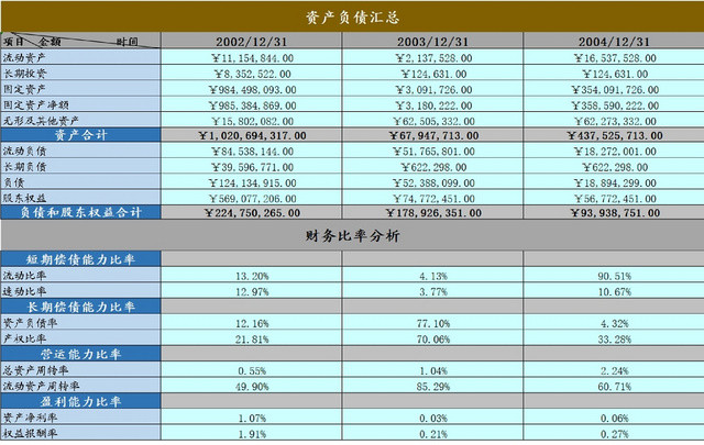 企业资金负债汇总表