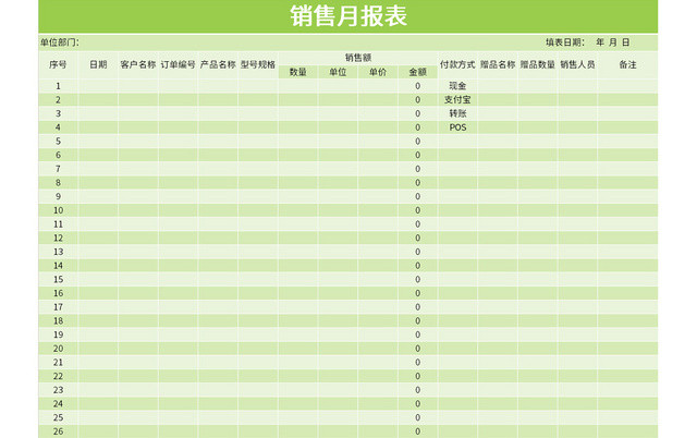 绿色清新风销售月报表EXCEL模板