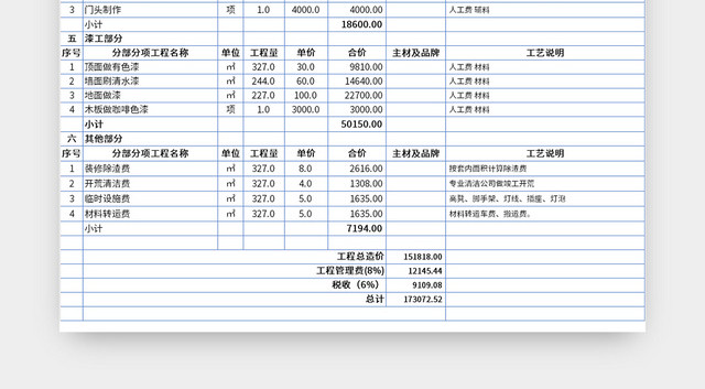 火锅店装修报价预算表EXCEL模板