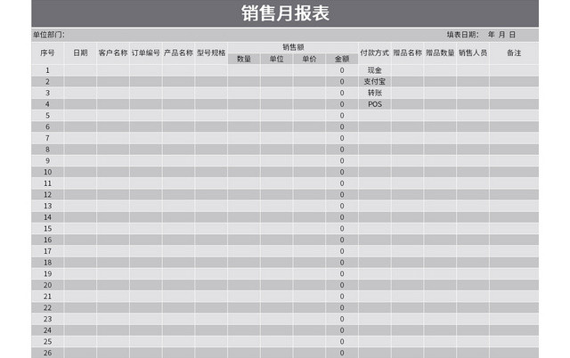 灰色公司部门销售月报表EXCEL模板