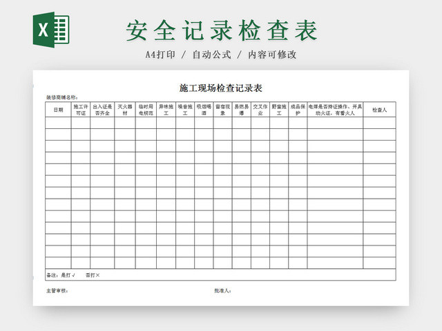 建筑装修日常施工现场安全检查记录表