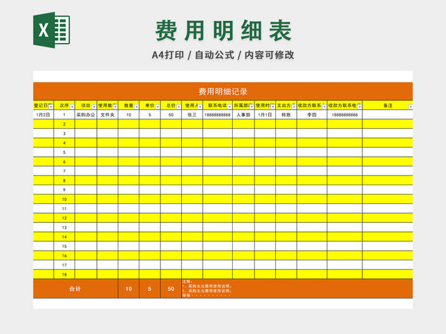 财务费用明细表