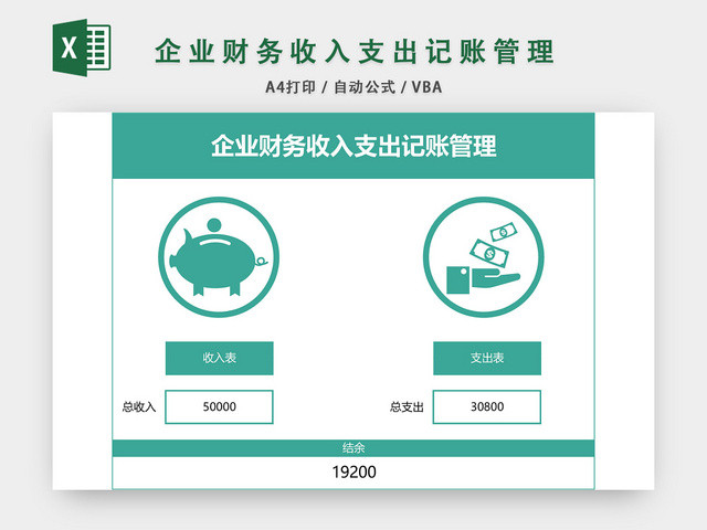企业财务收入支出记账管理系统设计EXCEL模板