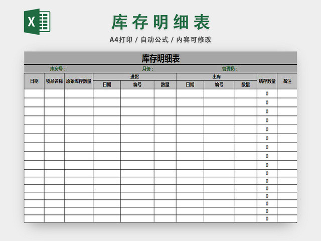 仓储管理物料管理表库存明细表