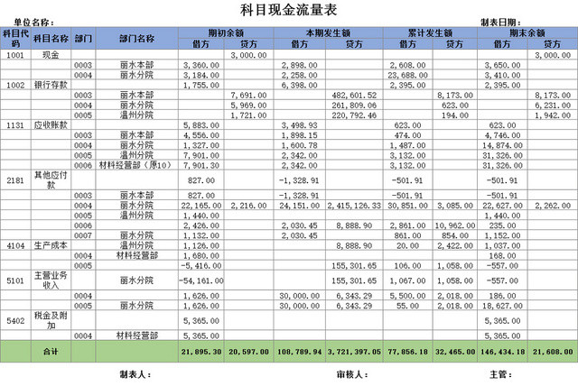 现金流量表财务明细表收支明细表