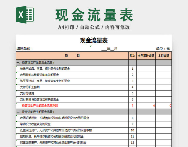 现金流量表财务统计表