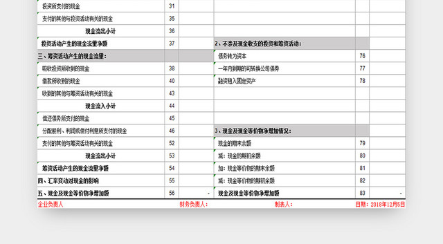 现金流量表财务明细报表