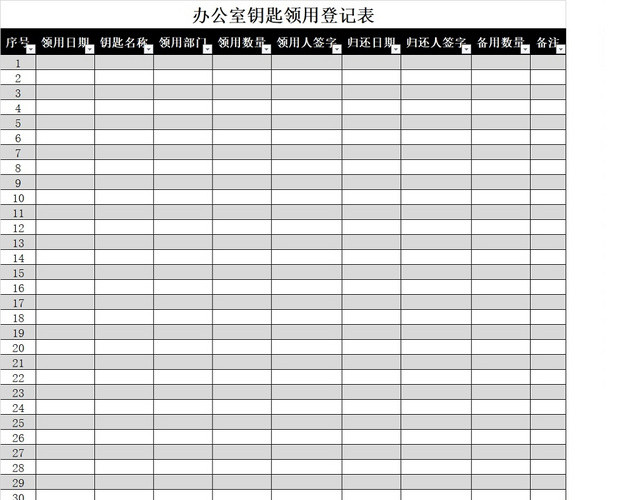 办公室钥匙领用登记表