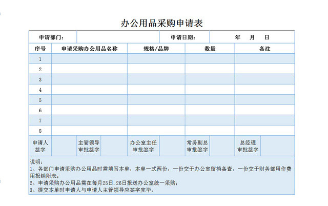 办公用品采购申请EXCEL表