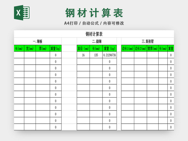 钢材类型表建筑工程材料统计表