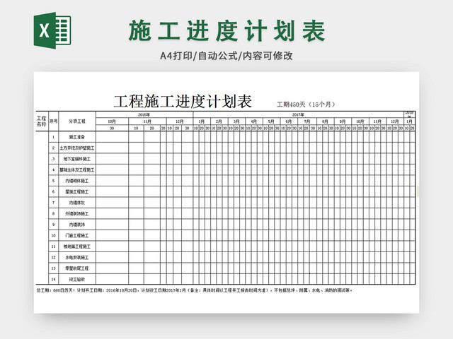 工程施工进度计划表