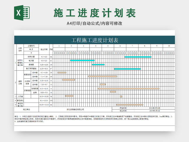 工程施工进度计划表