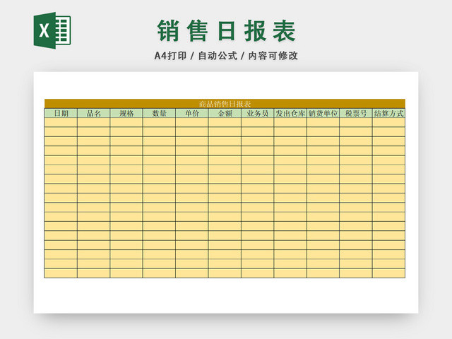 商品销售统计日报表