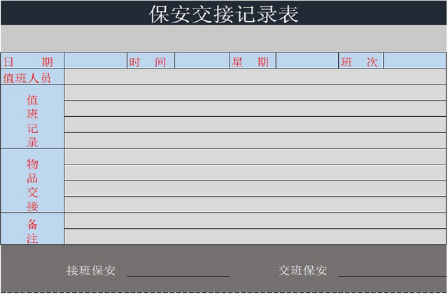 保安值班记录信息统计表