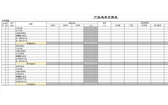 公司产品生产成本分析EXCEL表