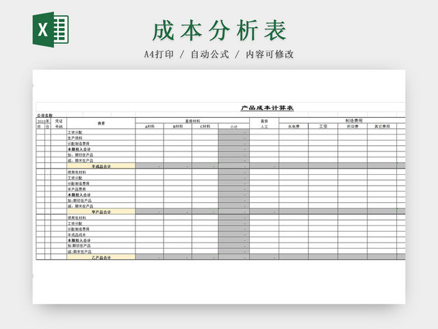 公司产品生产成本分析EXCEL表