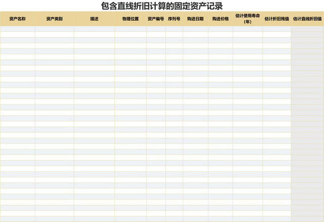 包含直线折旧计算固定资产记录表格EXCEL模板