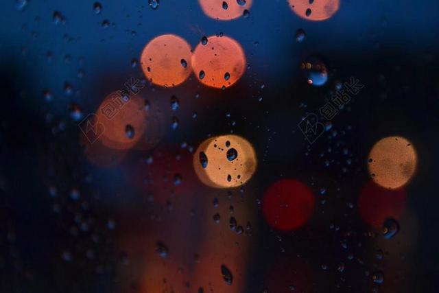 散景 灯 背景 玻璃 玻璃 雨滴 夜 水 雨 湿