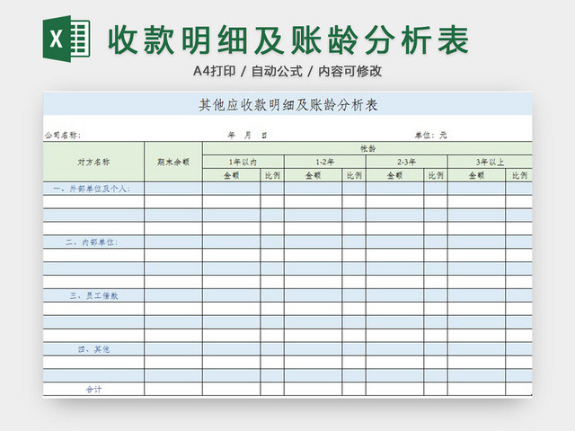 收款明细及账龄分析表