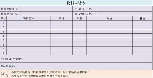 物料申请表