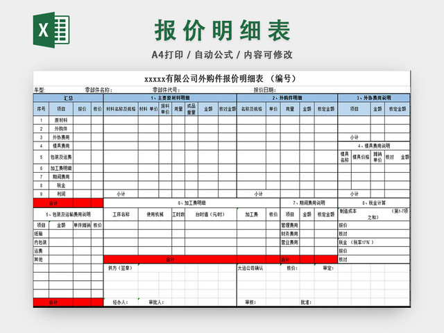 采购报价单汽车零部件报价单