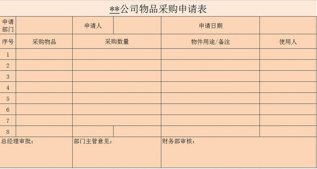 公司物品采购申请表