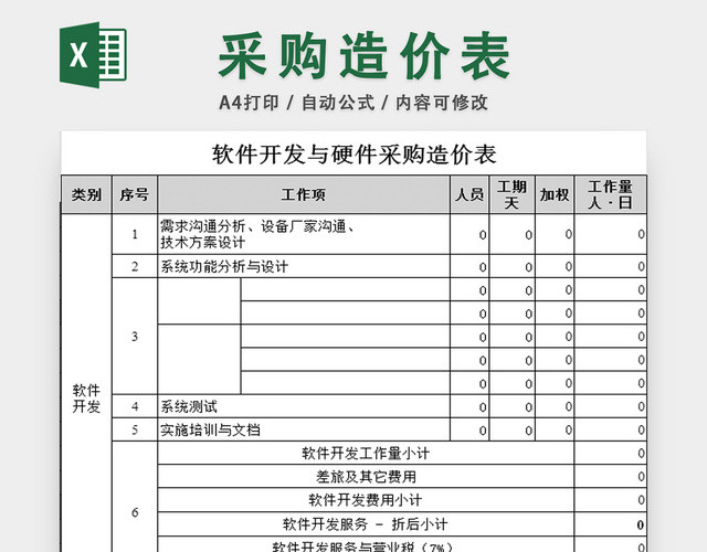 系统开发报价表采购清单