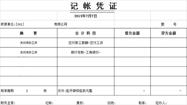 财务凭证表