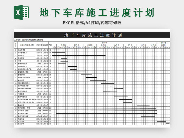 通用地下车库施工进度计划EXCEL模板